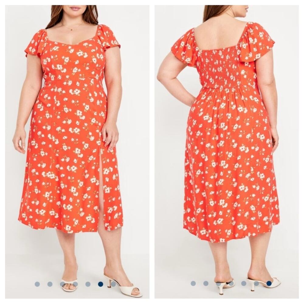 Old Navy Coral-Orange Floral Midi Dress